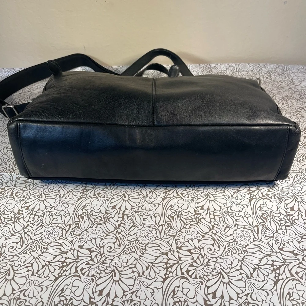 HOBO Black Leather & Nylon Messenger Bag Adjustable Crossbody Shoulder Bag